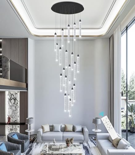 CNMKLM Pendelleuchten LED Dimmbare Modern Kristall Hängelampe Hohe Decke Foyer-Eingang Hängeleuchte Höheverstellba Kronleuchter Für Villa Esszimmer Korridor Treppe Lüster(Schwarz,20-Lights) von CNMKLM
