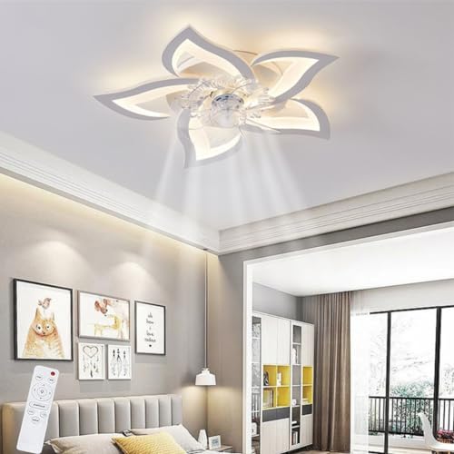 Deckenventilator Mit Beleuchtung Leise Fan Kronleuchter Mit Ventilator Dimmbar Mit Fernbedienung Einstellbare 6 Windgeschwindigkeit Moderne Deckenleuchte Schlafzimmer Wohnzimmer Esszimmer Deckenlampe von CNMKLM