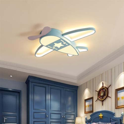 Dimmbare LED-Deckenleuchte Kinderschlafzimmer Flugzeug Deckenlampe Moderne Kinderlicht Cartoon Acrylanhänger mit Fernbedienung Verwendet im Wohnzimmer Kindergarten Korridor (Color : Blau, Größe : 75 von CNMKLM