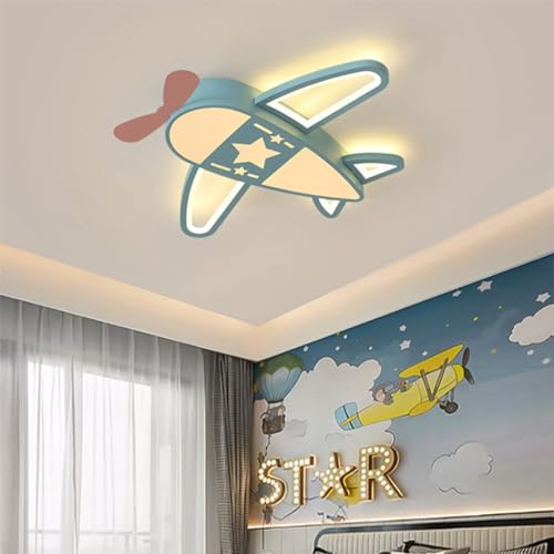 Dimmbare LED-Deckenleuchte Kinderschlafzimmer Flugzeug Deckenlampe Moderne Kinderlicht Cartoon Acrylanhänger mit Fernbedienung Verwendet im Wohnzimmer Kindergarten Korridor (Color : Blau, Größe : 59 von CNMKLM