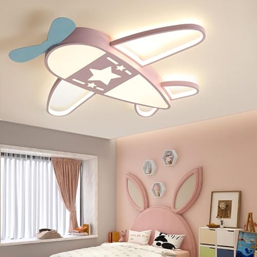 Dimmbare LED-Deckenleuchte Kinderschlafzimmer Flugzeug Deckenlampe Moderne Kinderlicht Cartoon Acrylanhänger mit Fernbedienung Verwendet im Wohnzimmer Kindergarten Korridor (Color : Rosa, Größe : 75 von CNMKLM