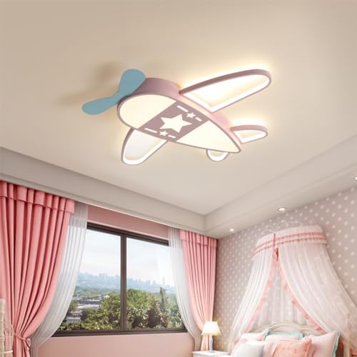 Dimmbare LED-Deckenleuchte Kinderschlafzimmer Flugzeug Deckenlampe Moderne Kinderlicht Cartoon Acrylanhänger mit Fernbedienung Verwendet im Wohnzimmer Kindergarten Korridor (Color : Rosa, Größe : 59 von CNMKLM