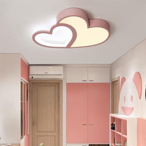 LED Cartoon Deckenleuchte Dimmbare Acryl Deckenleuchte Kreatives herzförmiges Design Deckenleuchte für Kinder Schlafzimmer Wohnzimmer Esszimmer Dimmbar Kronleuchter,Rosa (Color : Rosa) von CNMKLM