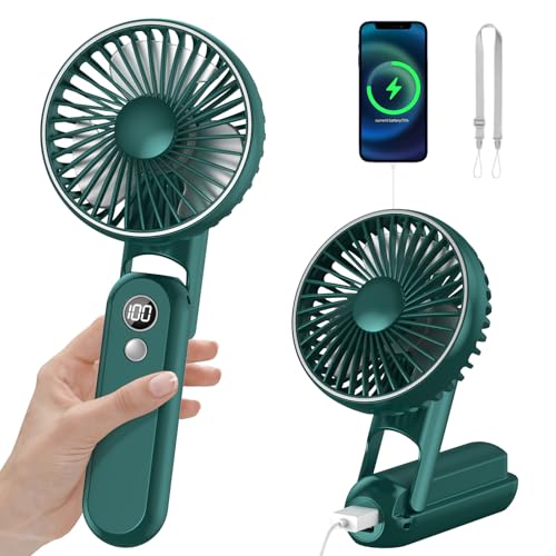 CNMTCCO Handventilator, Mini Tragbarer Ventilator, Wiederaufladbarer, Faltbarer USB-Ventilator Mit 5 Geschwindigkeitsstufen, Leiser Kleiner Persönlicher Ventilator mit Powerbank (Grün) von CNMTCCO