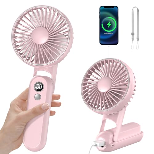 CNMTCCO Handventilator, Mini Tragbarer Ventilator, Wiederaufladbarer, Faltbarer USB-Ventilator Mit 5 Geschwindigkeitsstufen, Leiser Kleiner Persönlicher Ventilator mit Powerbank (Rosa) von CNMTCCO