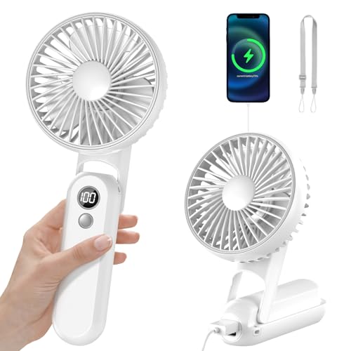 CNMTCCO Handventilator, Mini Tragbarer Ventilator, Wiederaufladbarer, Faltbarer USB-Ventilator Mit 5 Geschwindigkeitsstufen, Leiser Kleiner Persönlicher Ventilator mit Powerbank (Weiß) von CNMTCCO