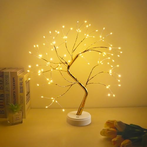 CNMTCCO LED Baum licht, LED Lichterbaum mit 108 LEDs, Baum mit verstellbarem Zweig, Stromversorgung über USB/Akku, warmweißes Licht für Weihnachten, Wohnzimmer, Schlafzimmer, Innendekoration(Gold) von CNMTCCO