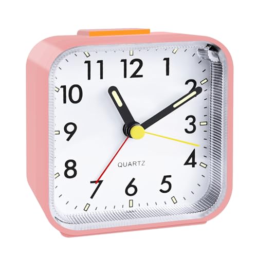 CNMTCCO Wecker,wecker analog ohne Ticken,batteriebetrieben, lauter Alarm,Schlummerfunktion,geräuschloser Betrieb, leuchtendes Display, tragbares Design für Tiefschläfer.(Rosa) von CNMTCCO