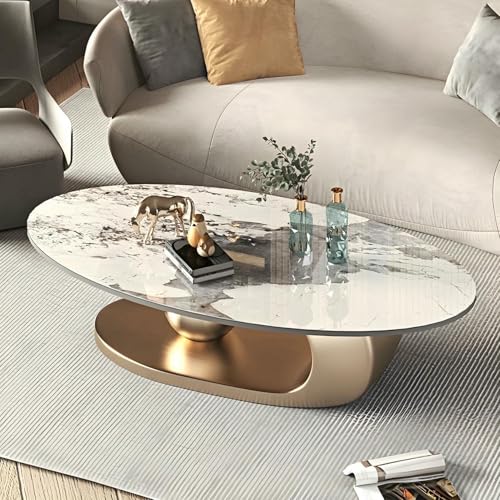 CNPRAZ Ovaler Couchtisch fürs Wohnzimmer, Cocktailtisch aus Sinterstein mit Edelstahlfuß, Schieferplatte, Mid-Century-Akzent-Sofatisch, 130 cm L x 69,5 cm B x 39,4 cm H, Gold CNPRAZ Ovaler Couchtisch fürs Wohnzimmer, Cocktailtisch aus Sinterstein mit Edelstahlfuß, Schieferplatte, Mid-Century-Akzent-Sofatisch, 130 cm L x 69,5 cm B x 39,4 cm H, Gold von CNPRAZ