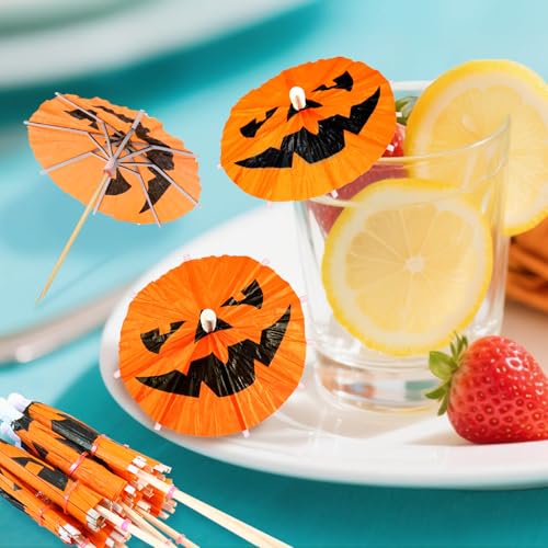 Halloween-Getränke-Regenschirme, Cocktail-Picker – Mini-Kürbis-Getränke-Regenschirme, Cupcake-Topper und Obst-Zahnstocher – gruselige Party-Dekorationen für Halloween, Cocktails, Vorspeisen und Halloween-Getränke-Regenschirme, Cocktail-Picker – Mini-Kürbis-Getränke-Regenschirme, Cupcake-Topper und Obst-Zahnstocher – gruselige Party-Dekorationen für Halloween, Cocktails, Vorspeisen und von CNRYRIO