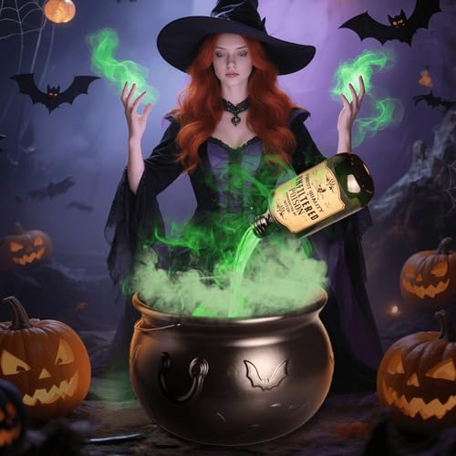 Halloween Kessel Dekor mit Magic Floating Potion Flaschen & Reed Diffuser - Schwarzer Kunststoff Hexentopf für Innendekorationen, Tisch, Horror Retro Hocus Pocus Party, Zuhause (Crucible Style) von CNRYRIO