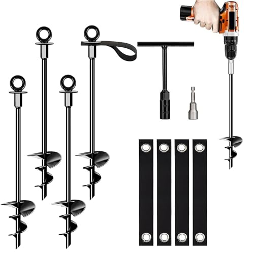 Erdanker Bodenanker 4 Set, Bodenanker Trampolin mit Gurten, Bodenanker zum Eindrehen Resistant High Wind, Heavy Duty Erdanker für Zelt, Schaukel, Pavillon, Gartenhaus von CNSTZX