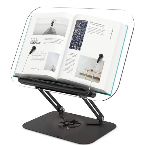Buchständer aus Acryl zum Lesen, verstellbarer Buchhalter mit 360° drehbarer Basis und elastischen Seitenclips, faltbarer Schreibtischständer für Kochbuch, Laptop, Tablet, Notenblätter, Rezepte Buchständer aus Acryl zum Lesen, verstellbarer Buchhalter mit 360° drehbarer Basis und elastischen Seitenclips, faltbarer Schreibtischständer für Kochbuch, Laptop, Tablet, Notenblätter, Rezepte von CNTSLNB