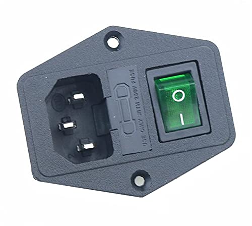 10A-Sicherung! Rot Gelb Grün Blau Schwarz Wippschalter mit Sicherung C14 IEC320 Eingangssteckdose Sicherungsschalteranschluss Microswitch (Color : Green, Size : 3PIN-1PCS) von CNTUSRXT