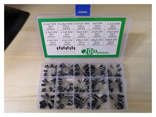 1box 15Value-200pcs Aluminum Electrolytic Capacitor Kit 10V/16V/25V/50V 220uf 100uf 47uf 33 22 10 4.7 3.3 2.2 1 0.47 0.22 0.1 Uf Capacitance Meters von CNTUSRXT