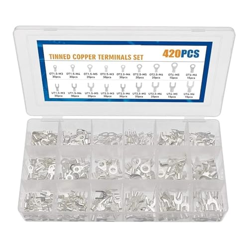 420pcs Cable Lug Set Crimp Connector Electrical Wire Connector Silver Plated Copper Ring Fork Cable Lugs M3 M4 M5 M6 von CNTUSRXT