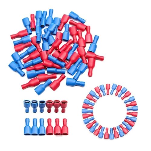 50Pcs Female Insulated Spade Crimp Terminal Connector 6.3mm Red And Blue For 0.5-2.5mm Electrical Wire Cable Connection von CNTUSRXT