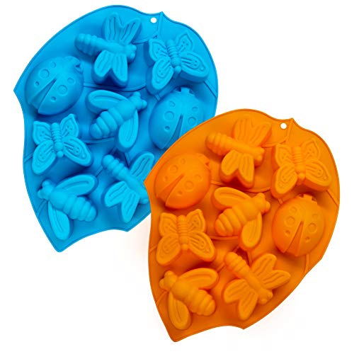 2 Stück 3D Silikon Backformen, CNYMANY 8-Cavity Insect Muffin Mould Küche Gebäck Backform für Fat Bomb Praline Cupcake Seife Kerze - Blau, Orange von CNYMANY