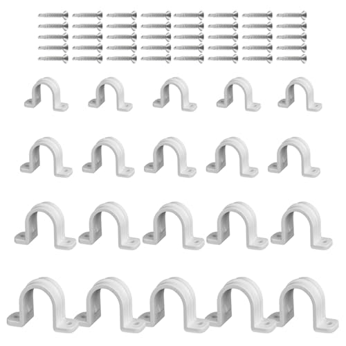 20 Stück Rohrschellen, CNYMANY 2 Löcher PVC-Rohrbandclips SCH 3/8 1/2 3/4 1 Zoll mit 40 Stück M4.2 Schrauben, Kunststoff-Rohrmontage-U-Klammern mit Schraubenlöchern zur Befestigung von Rohrstützen von CNYMANY