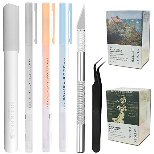 206 Stück Weinlese DIY Material Papier und Klebestift Set, CNYMANY Junk Journal Journaling Zubehör Scrapbooking Papier Retro Dekoratives Antikes Kunsthandwerk Tagebuch-Verzierung von CNYMANY
