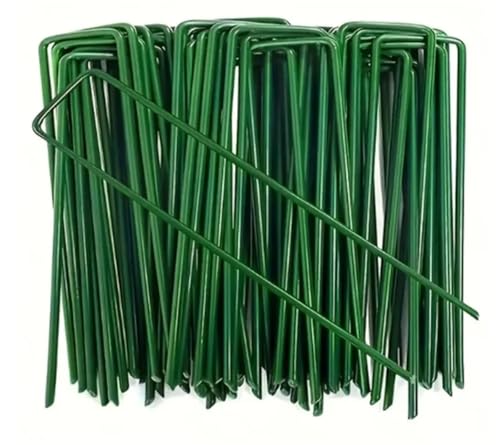 100 Stück U-förmige Gartenstifte, Landschaftsklammern, Heftklammern, robuste for Hof, Rasen, Zeltpfähle, Sicherungsstifte, Spike-Zaunpfähle für Stoff Matte(Green- 0.3x4x15cm) von CNYUON