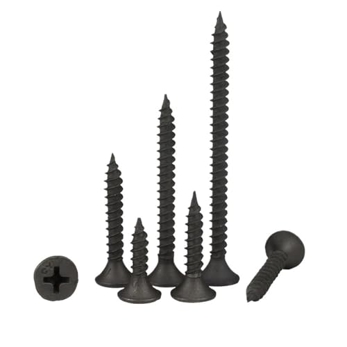 50 Stück Kreuzschlitzschrauben mit flachem Kopf, selbstschneidende Schwellenschrauben, M3.5, Trockenbau-Holzschrauben, schwarze Kreuzschlitzschraube aus Kohlenstoffstahl(30mm) von CNYUON