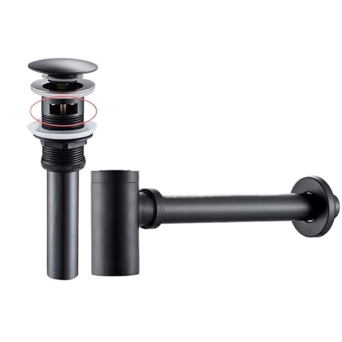 Antikes Badezimmer Waschbecken Flasche Falle Abfall Rohr Kits Messing Abfluss Armaturen Für Waschbecken(Black with hole) von CNYUON