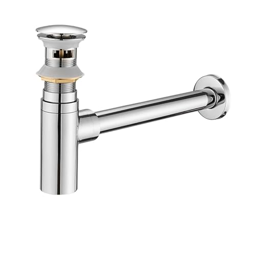 Bottle Trap Brass Round Siphon Rubbed Bronze Bathroom Vanity Basin Pipe Waste With Pop Up Drain Für Waschbecken(Silver 2) von CNYUON