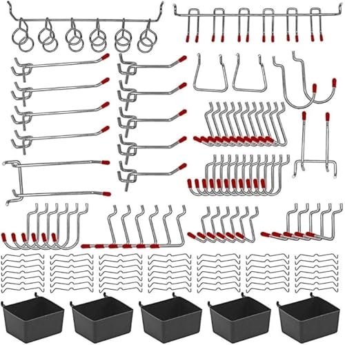 CNYUON 114-teiliges Stecktafel-Haken-Sortiment mit Metall-Sets, Behältern, Stiftschlössern for Organisieren von Aufbewahrungssystem-Werkzeugen von CNYUON