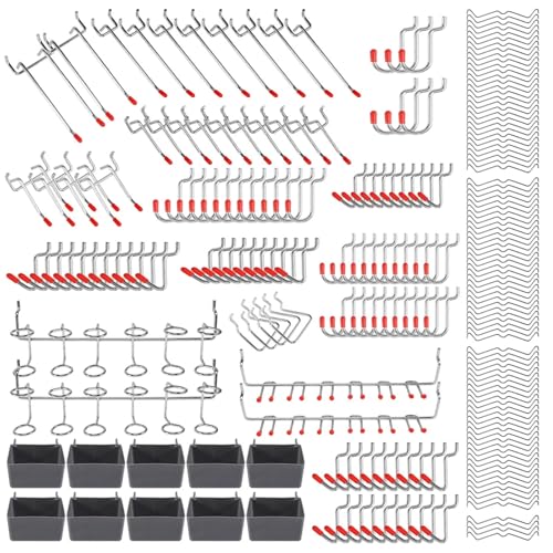 CNYUON 228-teiliges Stecktafel-Haken-Sortiment mit Metall-Sets, Behältern, Stiftschlössern for Organisieren von Aufbewahrungssystem-Werkzeugen von CNYUON