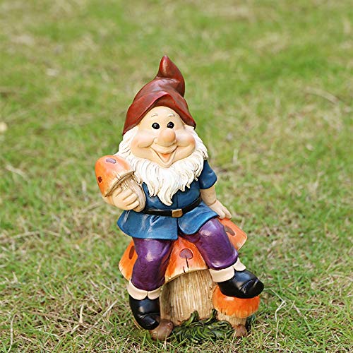 CNZXCO Gartenzwerg, 26cm Gartenzwerg Auf Pilz Sitzend, Gartenfigur, Harz, Braun, Außenbereich von CNZXCO