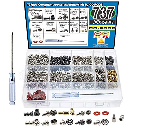 CO-RODE 737 Stück PC Computer Schrauben & Standoffs Sortiment Kit für Festplatten-Computergehäuse, Motherboard-Lüfter, Power Graphics von CO-RODE