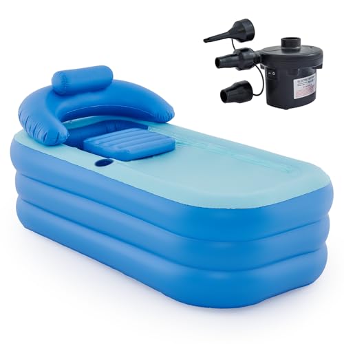 CO-Z Aufblasbare Badewanne Erwachsene Faltbare Badewanne PVC mit Pumpe Aufblasbarer Pool Rechteckig mit Nackenkissen für Camping Reisen Spa von CO-Z