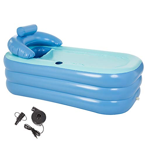CO-Z Aufblasbare Badewanne Erwachsene Faltbare Badewanne PVC mit Pumpe Aufblasbarer Pool Rechteckig mit Nackenkissen für Camping Reisen Spa von CO-Z