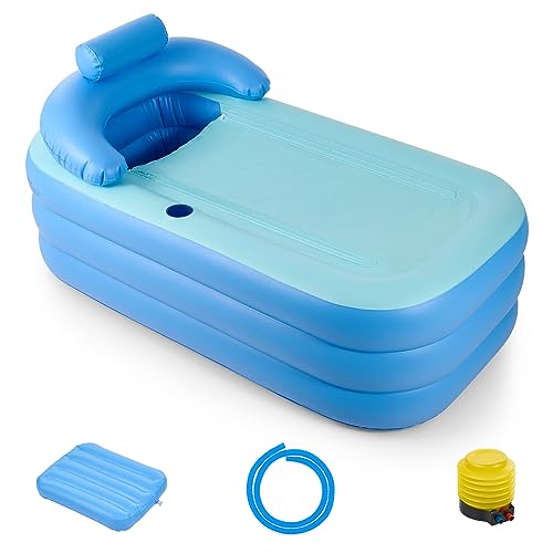 CO-Z Aufblasbare Badewanne Erwachsene Faltbare Spa-Badewanne PVC Aufblasbarer Pool Rechteckig mit Nackenkissen Tragbare Warm Badewanne für Camping Reisen Spa von CO-Z