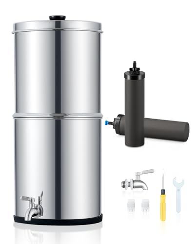 CO-Z Schwerkraft-Wasserfiltersystem 8,5L Schwerkraft-Wasserfilter aus 304-Edelstahl mit 2 Kohlewasserfilterkartuschen und Wasserhahn Trinkwasser Filter für Außen Camping Outdoor von CO-Z