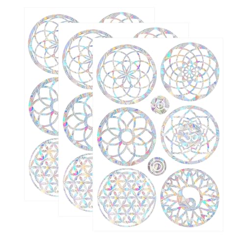 COACOM 3 Blätter Von Mandala Elektrostatischen Aufklebern, Schützlings-Kollisions-Fensteraufkleber, Laser Farbenfrohe Prismenaufkleber, DIY-Sunpavierter Handfensterglasaufkleber. von COACOM