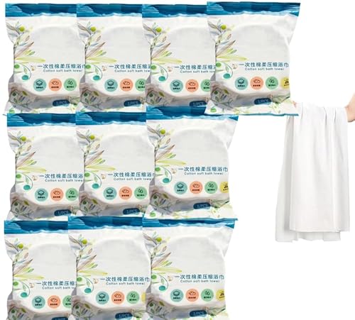 10 Packs Compressed Towel Tablets, Disposable Bath Towels for Travel, Large Compressed Towels, Portable Travel Pure Cotton Disposable White Soft Bath Towels (L-10pcs) von COALHO