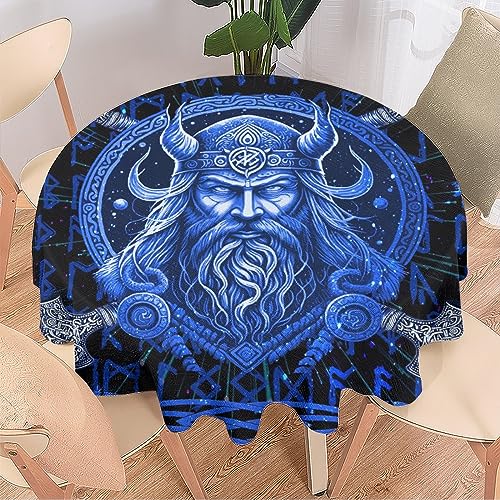 COALHO Abstrakte Wikinger-Heimdekoration, runde Polyester-Tischdecke, Thema, Fantasie, Galaxie, Wikinger, nordische Mythologie, Design für Bankett, Tisch, Geburtstag, Party, Buffet, Hochzeit, 127 x von COALHO