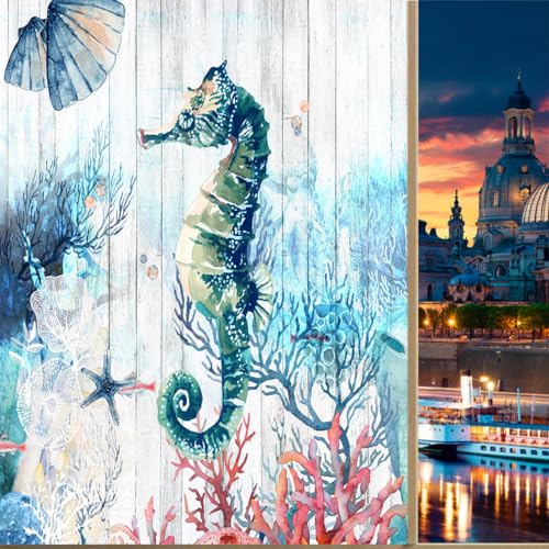 COALHO Aquarell Unterwasser-Nippocampus Sichtschutz Verdunkelung Fensterfolie Vintage Rustikale Koralle nautisches Ozean Thema Wildtiere Seepferdchen wiederverwendbar selbstklebend isoliert von COALHO
