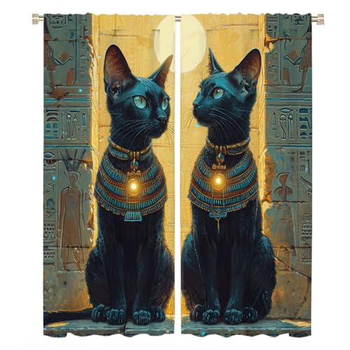 COALHO Aquarell-Vorhang mit ägyptischer schwarzer Katze, rustikale alte Gebäude, Anubis Hieroglyphen, Fenstervorhänge, wärmeisoliert, Stangentasche, Verdunkelungsvorhänge für Schlafzimmer, 2 Paneele, COALHO Aquarell-Vorhang mit ägyptischer schwarzer Katze, rustikale alte Gebäude, Anubis Hieroglyphen, Fenstervorhänge, wärmeisoliert, Stangentasche, Verdunkelungsvorhänge für Schlafzimmer, 2 Paneele, von COALHO