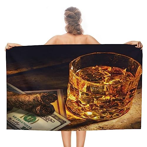 COALHO Beer&Money Tragbares Handtuch für Erwachsene, Männer, Frauen, Kinder, Geschenk, saugfähig, Vintage-Stil, 100 Dollar-Schein-Muster, Bier-Pool, Sport, Familie, Outdoor, 80 W x 130 L cm von COALHO