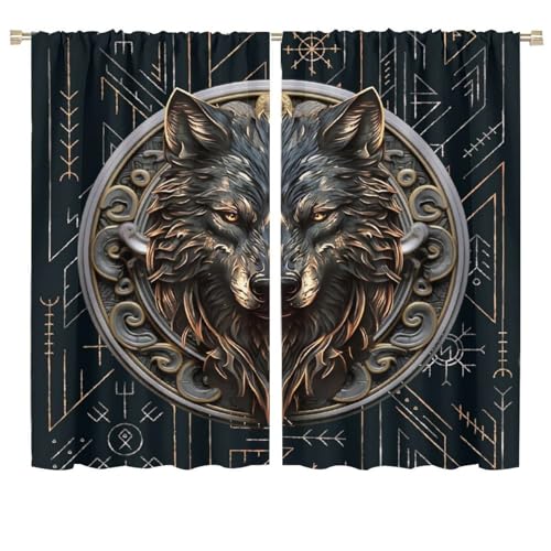 COALHO Coole nordische Wikingerwolf-Vorhänge, abstrakte moderne Kunst, geometrische Wikinger-Wölfe, Fenstervorhänge, Verdunkelungsvorhänge, wärmeisoliert, Stangentaschenvorhang für Schlafzimmer, 2 COALHO Coole nordische Wikingerwolf-Vorhänge, abstrakte moderne Kunst, geometrische Wikinger-Wölfe, Fenstervorhänge, Verdunkelungsvorhänge, wärmeisoliert, Stangentaschenvorhang für Schlafzimmer, 2 von COALHO