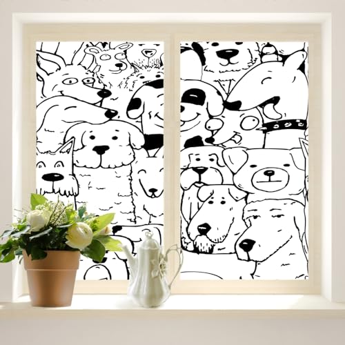 COALHO Fensterfolie, Motiv: niedliche Mops, UV-blockierend, abstrakt, Schwarz und Weiß, Welpe, Tier, Hunde, Fensterschutz, statisch, dekorative Fensteraufkleber, 45 x 60 cm, 2 Stück von COALHO