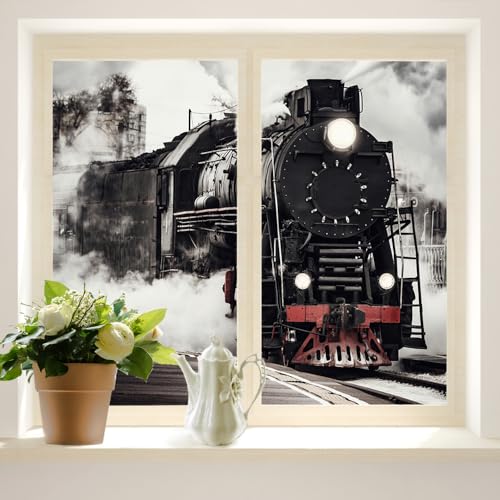 COALHO Fensterfolie, Retro-Zug, rustikal, Vintage, Eisenbahn, Indianer, Western-Thema, Dampfzug, geeignet für Wohnzimmer, Küche, Bad, 45 x 60 cm, 2 Stück von COALHO