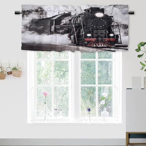 COALHO Isolierte kurze Vorhänge im Retro-Zug, rustikal, Vintage, Eisenbahn, Indianer, Western-Thema, Dampfzug für Wohnzimmer, Schlafzimmer, Badezimmer, 138 x 46 cm (L x B x H), 1 Stück von COALHO