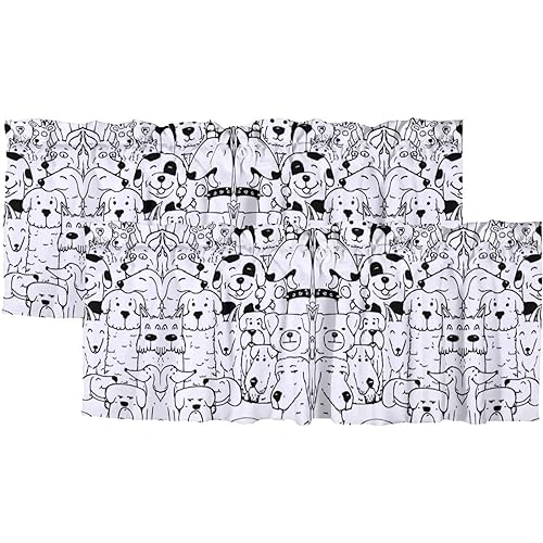 COALHO Isolierte kurze Vorhänge mit niedlichem Mops-Motiv, abstrakt, schwarz-weiß, für Wohnzimmer, Schlafzimmer, Badezimmer, 138 x 46 cm (L x B x H), 2 Stück von COALHO