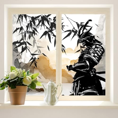 COALHO Japanische Retro-Fensterfolie, UV-blockierend, Aquarell, japanische Landschaft, Samurai, Bambusdruck, Fensterschutz, statisch, dekorative Fensteraufkleber, 60 B x 90 L cm, 2 Stück von COALHO