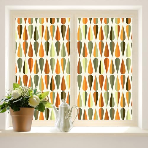 COALHO Retro Mid Century Home Fensterfolie Abstrakte Moderne Kunst Bunte Regenbogen Geometrisch Mitte Jahrhundert Geeignet für Wohnzimmer, Küche, Badezimmer, 90 x 200 cm, 2 Stück von COALHO