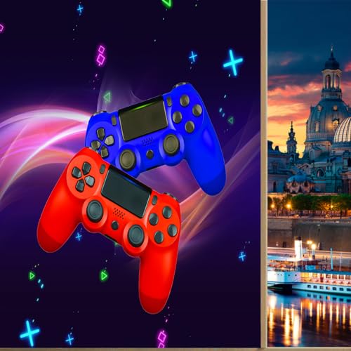 COALHO Rot Blau Gaming Home Fensterfolie Teens Videospiel Gamepad Game Controller Bunte Tasten Fensterschutz Statische Dekorative Fensteraufkleber 60 B x 120 L cm x 1 Stück von COALHO